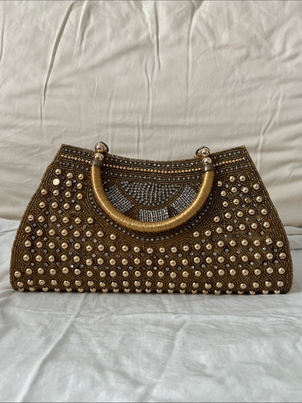 Embellished Gold Beaded Women's Evening Clutch